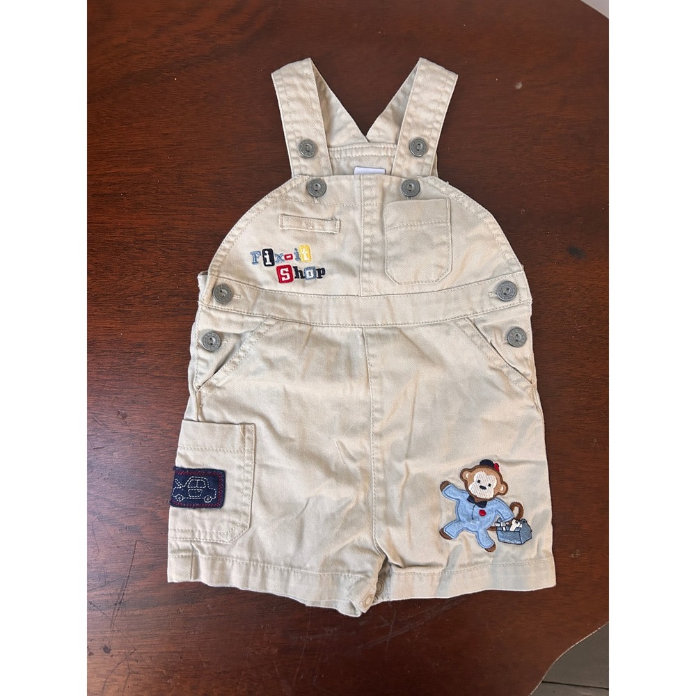 Kids Play Baby Boys Khaki Cotton Fix-It Shop Monkey Shortall Overalls 0-3 Months